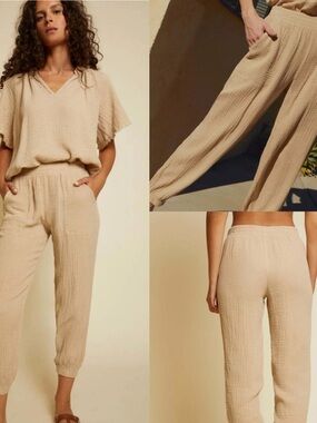 Nation LTD Cairo 100% Cotton Gauze Cropped Joggers Sz Med